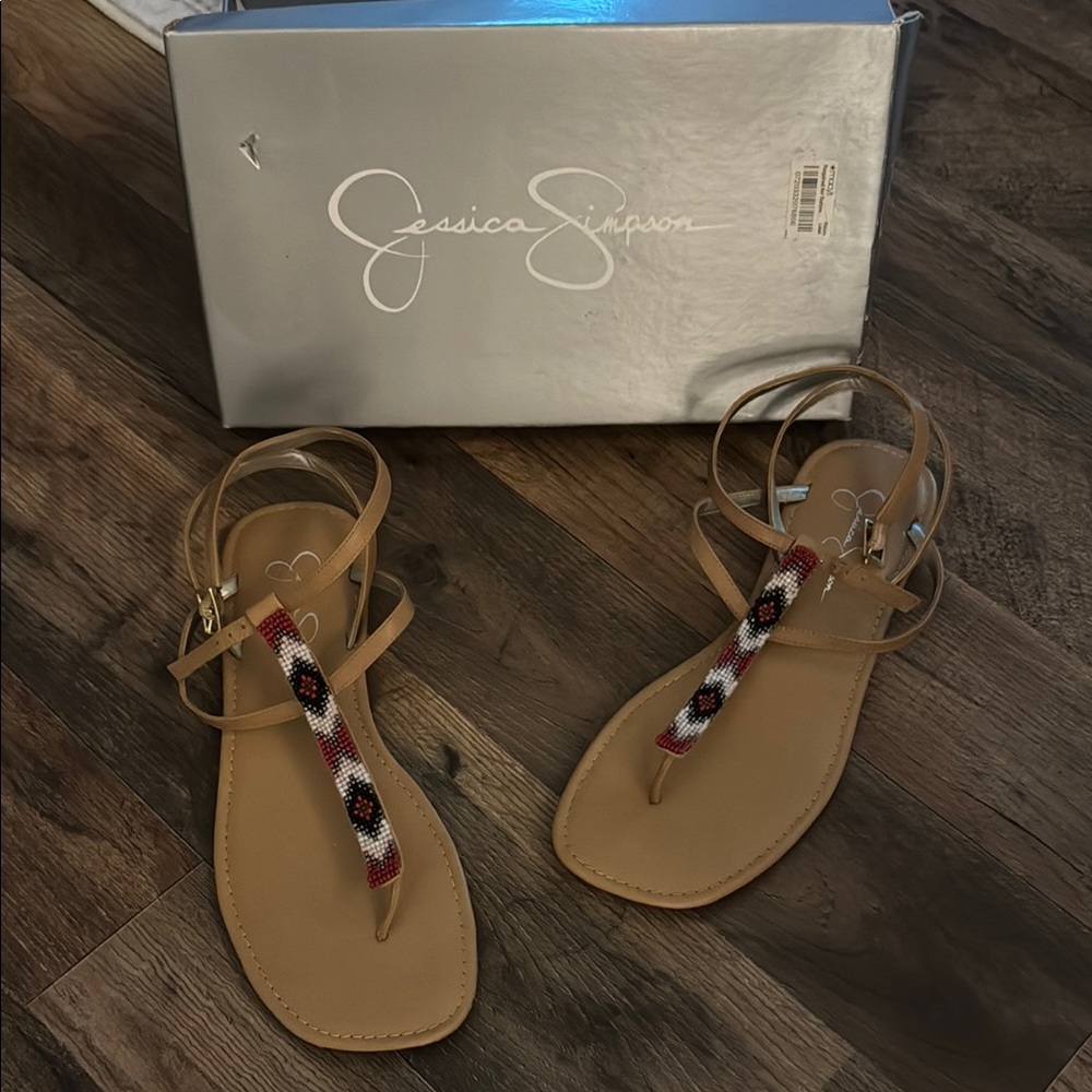 Jessica Simpson Tan Sandals with Multicolor Strap